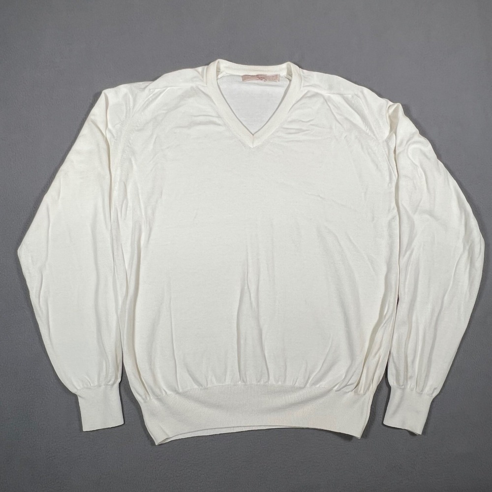 Vintage The Fox Collection Mens V Neck Sweater XL Cotton White Made in USA - Picture 6 of 6